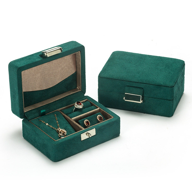 Green Color Velvet Wrapped Traveling Jewelry Box